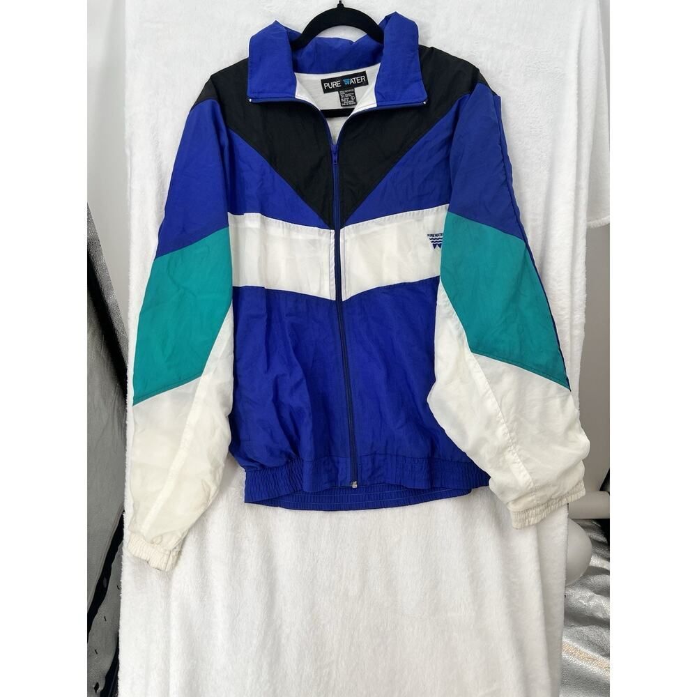 Vtg Pure Water Windbreaker Multicolor 90's Full Zip Nylon Jacket Men's Sz L